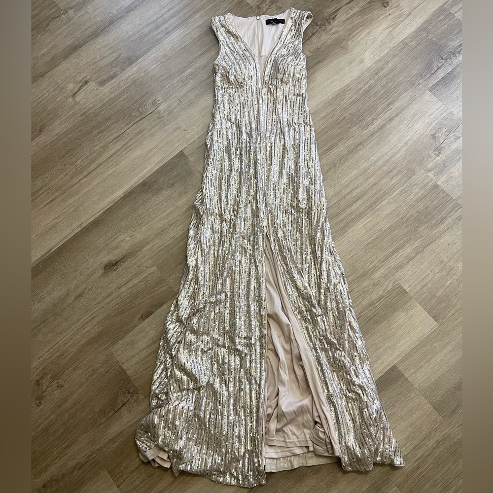 Aidan Mattox Silver Sequin Evening Gown